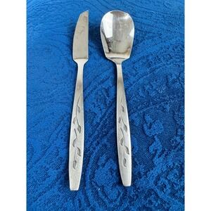 National‎ Stainless Haiti Flatware Japan Leaf Pattern Spoon and Spreader Knife